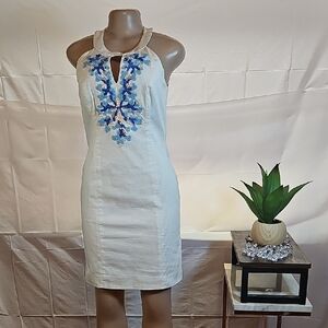Lilly Pulitzer Cream Dress with Blue Floral Design